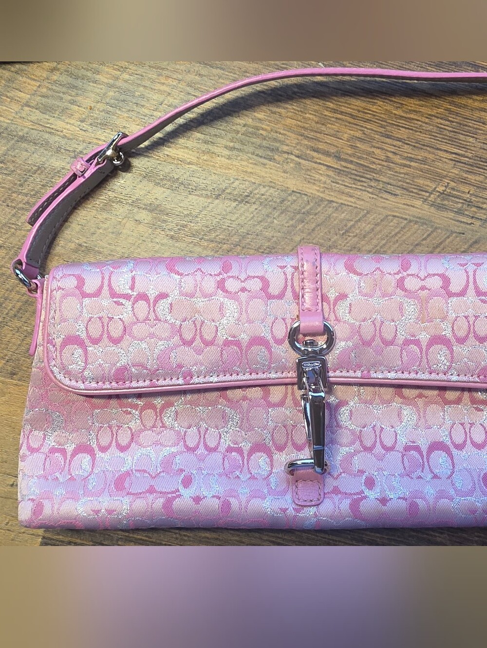 Coach Baby Pink Optic Lurex Signature Hamptons Demi Clip Shoulder Bag (2004)